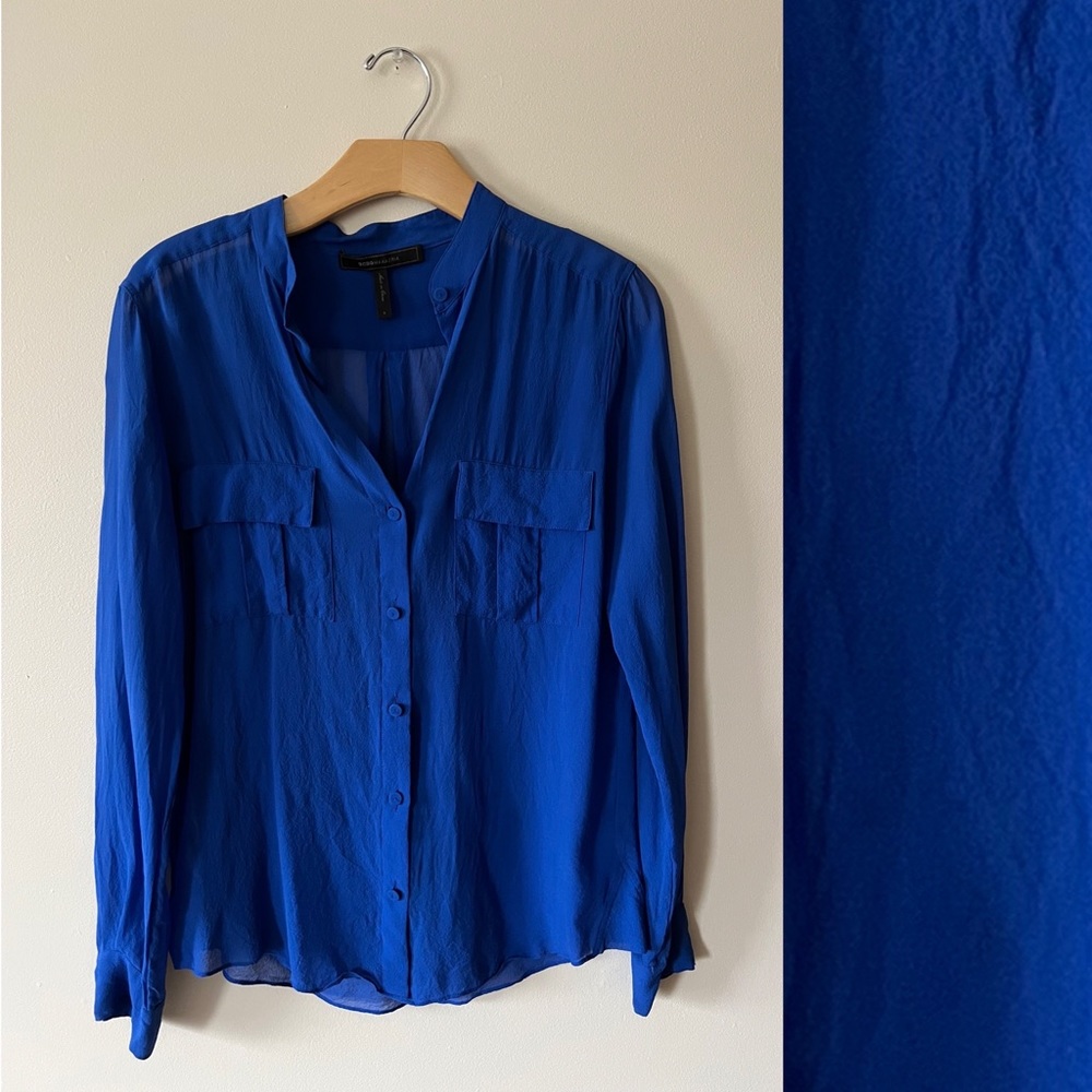 BCBG Blue Button Down Blouse Top Small